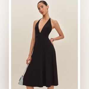 Reformation Louie Knit Dress – Black, Size S | V-Neck Midi